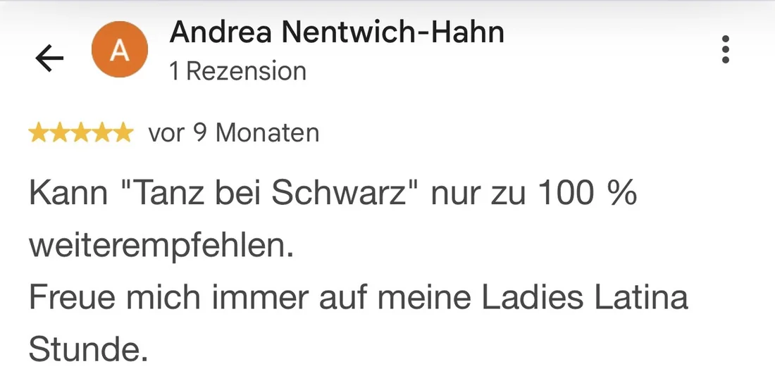 Originale Google-Bewertung von Andrea Nentwich-Hahn über ihre Ladies-Latina-Stunde